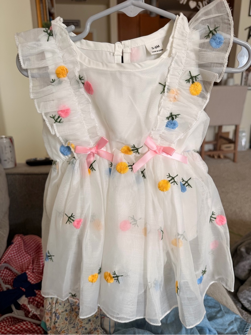 Baby Girls White Embroidered Petal Dress with Pastel Flowers
